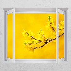 cd344-개나리01_창문그림액자/자연/식물/꽃/나뭇가지/봄/풍경/데코/소품/인테리어/꾸미기/디자인/