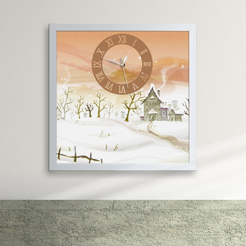 cx141-겨울이 다가온 마을01 액자시계/벽시계/겨울/마을/눈/나무/연기/인테리어액자시계/벽시계/액자시계/벽시계/디자인액자시계