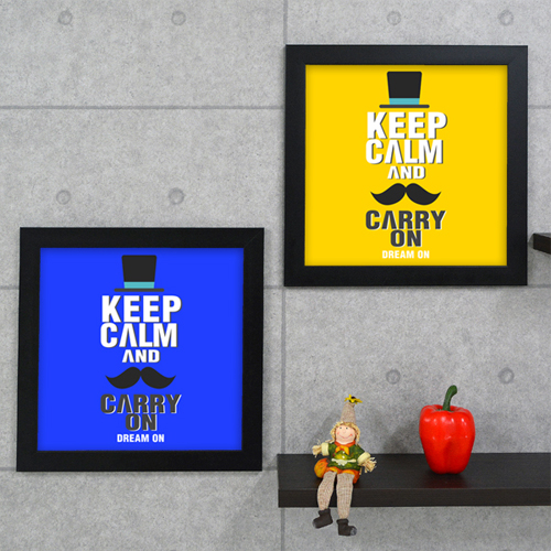 cy012-Keep Calm And Carry On(블루앤옐로우)/명언/영어/레터링/콧수염/인테리어소품/인테리어액자/디자인소품/디자인액자/액자세트/파랑/노랑