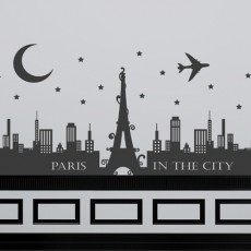 ij067-파리의 에펠탑과 도시야경/그래픽스티커/일러스트/건물/에펠탑/도시/야경/별/비행기/달/인테리어/