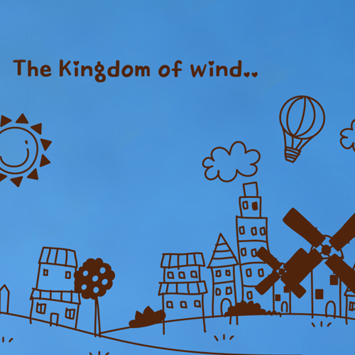 ik007-the kingdom of wind(big)-바람의 언덕/포인트스티커/그래픽스티커/아이방꾸미기/배경/풍경/풍차/마을/나무/소녀
