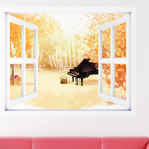 ip299-피아노가있는풍경/창문형시트지/인테리어/홈데코/음악/노래/풍경/자연/배경