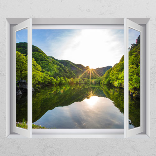 pd247-거울같은호수_창문그림액자/자연/풍경/구름/나무/바위/햇빛/