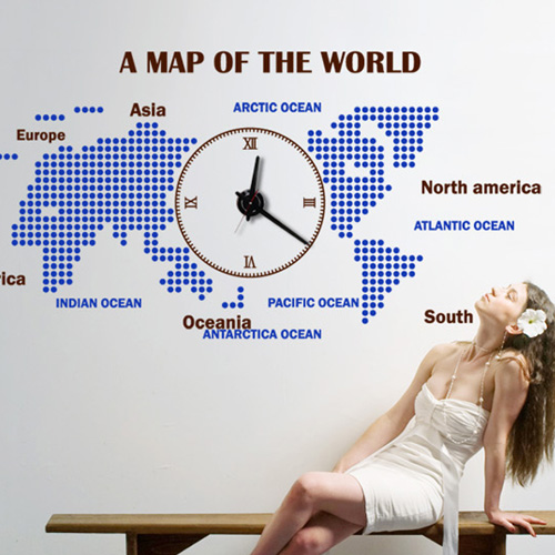 pk016-A MAP OF THE WORLD_그래픽시계(대형)/그래픽스티커/포인트스티커/지도/도트/원/시계/세계/레터링