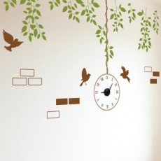 td944-새들과시간_그래픽시계(중형)/새/벽돌/나무/풍경/자연/풀/잎/넝쿨/숫자/안내/표시/