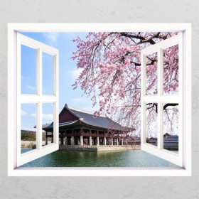 tm592-벚꽃아래경회루_창문그림액자