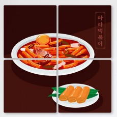 cf812-멀티액자_중식마라떡볶이/일러스트/중식/접시/메뉴/맛/마라/음식/떡볶이/마라떡볶이/팽이버섯/떡