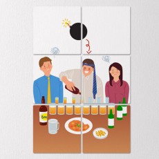 cf864-멀티액자_폭탄주만드는폭탄/일러스트/맥주/맥주잔/글라스/사람/생맥주/술/혼술/음주/소주/폭탄주/폭탄/소맥/넥타이