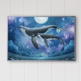 cq612-달빛아래고래와아기고래_중형메탈액자
