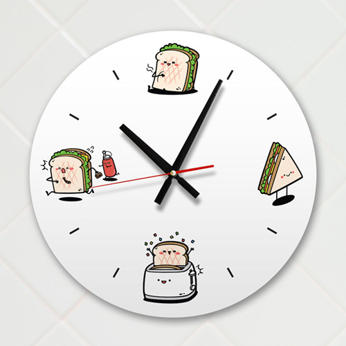ib158-샌드위치먹을시간_인테리어벽시계/샌드위치/토스트/분식/카페/음식점/식당/디저트/일러스트/캐릭터/인테리어/데코/벽시계/디자인시계/