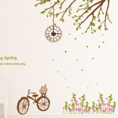 ib176-행복한봄날숲속에서_그래픽시계(중형)/나무/자연/꽃/플라워/시계/엔틱/자전거/빈티지/인테리어/디자인시계/벽시계/그래픽시계/일러스트/레터링/데코/스티커