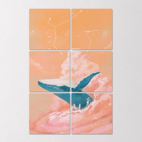 ib662-멀티액자_핑크빛구름속헤엄치는고래