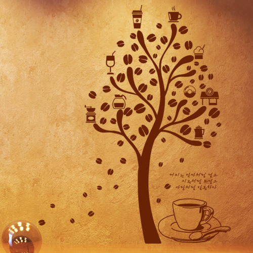 ih070-원두가 열리는 커피콩나무2/그래픽스티커/포인트스티커/인테리어/카페/커피/콩/원두/나무/꾸미기/샵/커피잔/심볼