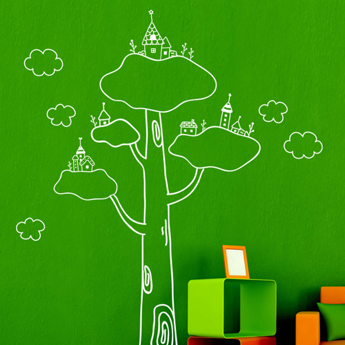 ij026-나무 위에 집/그래픽스티커/자연/나무/집/구름/거실꾸미기/자연풍경/방꾸미기/