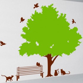 ij087-나무아래 휴식 취하는 고양이와 새들