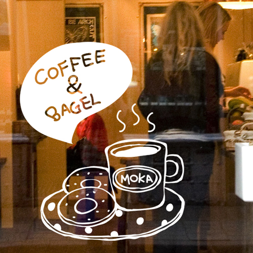 ip166-커피와베이글(대)/카페/cafe/커피숍/창문/윈도우/그래픽스티커/가게