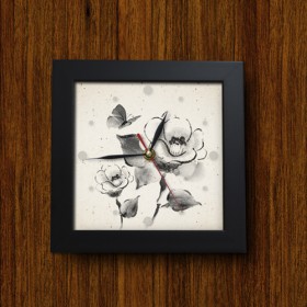 iw044-꽃과나비수묵화미니액자벽시계