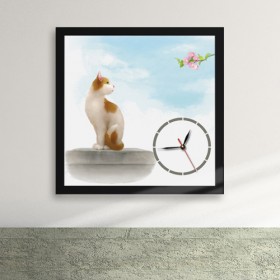 ix135-꽃을 응시하는 고양이 액자시계