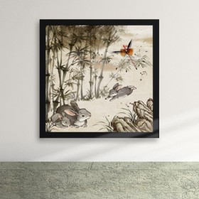 iz244-대나무숲 토끼가족 액자벽시계