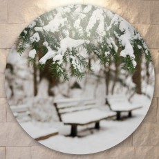 pf310-원형아크릴액자_눈이내린나무/식물/나무/줄기/눈/겨울/계절/의자/하늘/풍경/자연