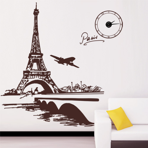ph100-에펠탑과 세느강 시계(중형)/그래픽스티커/포인트스티커/벽지/그래픽시계/시계/카페/방꾸미기/에펠탑/파리