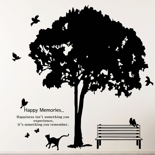pm042-행복을주는나무/그래픽스티커/포인트스티커/새/벤치/고양이/나비/레터링/거실꾸미기/나무/인테리어