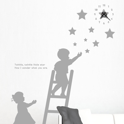 pm083-별을따다줘시계(중형)/그래픽시계/그래픽스티커/어린이/자녀/아이방/별/시계/소년/소녀/사다리/작은별/인테리어/