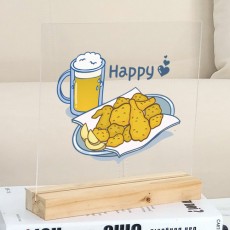 pr115-아크릴스탠드액자20CmX20Cm_치맥은행복해/치킨/맥주/치맥/치킨집/호프집/비어/호프/닭/통닭/우드/원목/아크릴/탁상용/액자/스탠드/홈갤러리/포인트/디자인액자