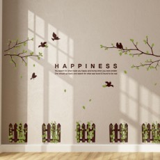 ps240-새들의행복한순간_그래픽스티커/나무/새/레터링/나뭇잎/울타리/레터링/잎사귀/자연/데코/소품/인테리어/