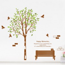 ps245-새들의행복기억_그래픽스티커/나무/자연/새/레터링/벤치/의자/잎/벽돌/나뭇가지/잎사귀/데코/소품/인테리어