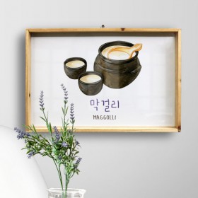 ts565-우드프레임액자_전과막걸리스케치(가로대형)