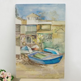 af790-폼아크릴액자38CmX58Cm_집앞에놓인쪽배그림