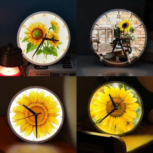 um069-활짝핀해바라기 LED시계액자 25cm/식물/꽃/풍수/태양/자연/풍경/나무/개업선물/재물/벽시계