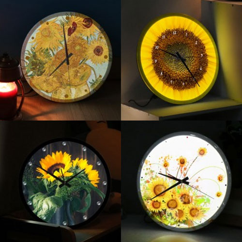 um070-활짝핀해바라기 LED시계액자 35cm/식물/꽃/풍수/태양/자연/풍경/나무/개업선물/재물/벽시계