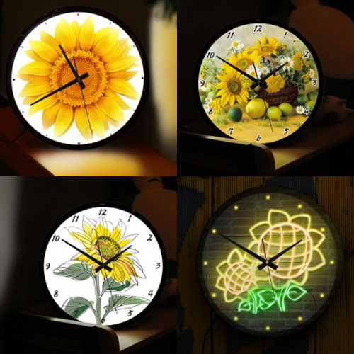 um070-활짝핀해바라기 LED시계액자 35cm/식물/꽃/풍수/태양/자연/풍경/나무/개업선물/재물/벽시계